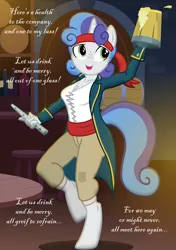 Size: 1200x1700 | Tagged: safe, artist:flash equestria photography, derpibooru import, oc, oc:silver sweet, anthro, unguligrade anthro, unicorn, breasts, busty boy, freckles, image, intersex, male, pirate, png, song, tavern