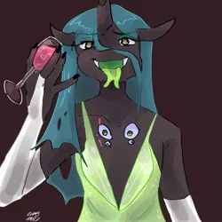 Size: 2048x2048 | Tagged: safe, artist:dmitrymemovznok, derpibooru import, queen chrysalis, anthro, changeling, changeling queen, eyes do not belong there, female, image, jpeg, solo, tongue out