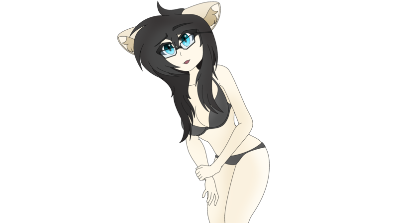 Size: 3840x2160 | Tagged: safe, artist:straighttothepointstudio, derpibooru import, oc, unofficial characters only, anthro, earth pony, 4k, anime, anthro oc, black hair, blue eyes, bra, clothes, digital art, ear fluff, earth pony oc, eyebrows, eyebrows visible through hair, female, g5, glasses, happy, high res, human facial structure, image, leaning forward, long hair, looking at you, png, simple background, solo, swimsuit, transparent background, underwear