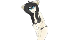 Size: 3840x2160 | Tagged: safe, artist:straighttothepointstudio, derpibooru import, oc, unofficial characters only, anthro, earth pony, 4k, anime, anthro oc, black hair, blue eyes, bra, clothes, digital art, ear fluff, earth pony oc, eyebrows, eyebrows visible through hair, female, g5, glasses, happy, high res, human facial structure, image, leaning forward, long hair, looking at you, png, simple background, solo, swimsuit, transparent background, underwear