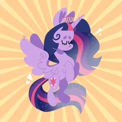 Size: 3500x3500 | Tagged: safe, artist:fizzlefer, derpibooru import, twilight sparkle, twilight sparkle (alicorn), alicorn, pony, cute, ethereal mane, eyes closed, female, image, lineless, mare, new crown, png, smiling, solo, spread wings, starry mane, sunburst background, twiabetes, wings