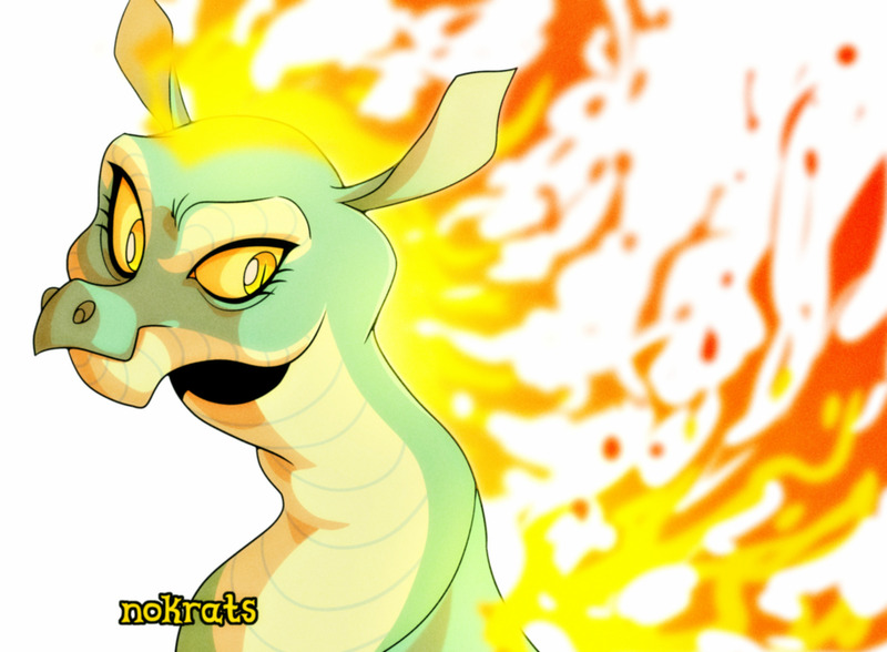 Size: 2048x1504 | Tagged: safe, artist:nokrats, derpibooru import, dragon, hybrid, longma, them's fightin' herds, community related, female, image, jpeg, mane of fire, signature, simple background, solo, tianhuo (tfh), white background