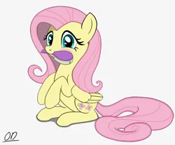 Size: 3856x3211 | Tagged: safe, artist:oleniandeer, derpibooru import, fluttershy, pegasus, pony, blushing, brush, cute, female, hairbrush, image, jpeg, looking at you, mare, mouth hold, shyabetes, simple background, sitting, smiling, smiling at you, solo, white background