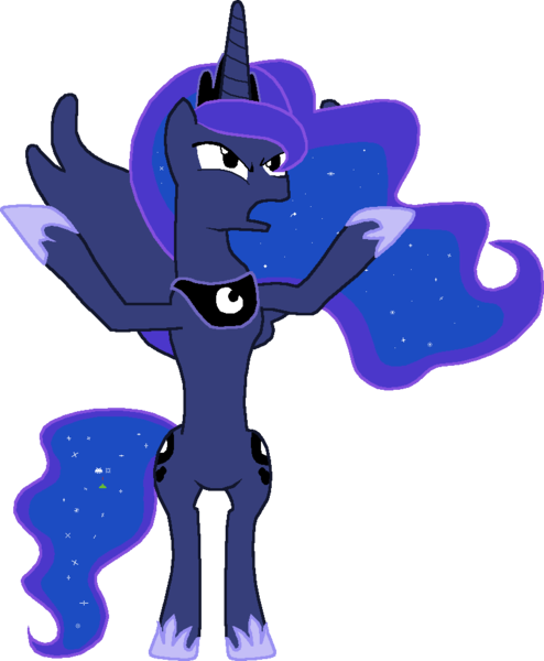 Size: 813x987 | Tagged: safe, derpibooru import, princess luna, alicorn, pony, crown, ethereal mane, image, jewelry, moon, pixel art, png, regalia, simple background, space invaders, transparent background