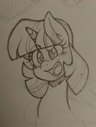 Size: 1536x2048 | Tagged: safe, artist:fullmetalsketch, derpibooru import, twilight sparkle, twilight sparkle (alicorn), alicorn, pony, bust, confused, eyebrows, female, image, jpeg, monochrome, open mouth, raised eyebrow, sketch, solo, traditional art