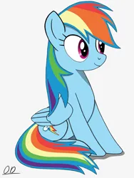 Size: 2250x3000 | Tagged: safe, artist:oleniandeer, derpibooru import, rainbow dash, pegasus, pony, female, folded wings, high res, image, jpeg, mare, signature, simple background, sitting, solo, white background, wings