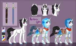 Size: 9873x6000 | Tagged: safe, artist:shkura2011, derpibooru import, oc, oc:northern lights, pony, unicorn, absurd resolution, armor, image, male, png, reference sheet, solo, stallion