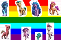 Size: 1280x853 | Tagged: safe, artist:gorgo3, derpibooru import, editor:gorgo3, hitch trailblazer, izzy moonbow, pipp petals, sparky sparkeroni, sprout cloverleaf, sunny starscout, zipp storm, earth pony, pegasus, unicorn, g5, flag, image, lgbt, misty brightdawn, png