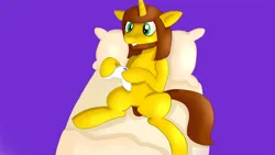 Size: 1920x1080 | Tagged: safe, artist:jbond, derpibooru import, oc, unofficial characters only, pony, unicorn, beard, bed, commission, controller, facial hair, horn, image, male, on bed, pillow, playing, png, solo, stallion, unicorn oc