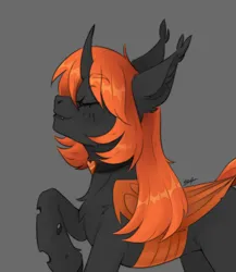 Size: 1300x1500 | Tagged: safe, artist:serodart, derpibooru import, oc, changeling, pony, changeling oc, chest fluff, choker, ear fluff, eyes closed, image, orange changeling, png, solo