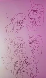 Size: 1220x2080 | Tagged: safe, artist:dsstoner, derpibooru import, derpy hooves, ditzy doo, prince blueblood, pegasus, pony, unicorn, blushing, comic, crack shipping, food, image, jpeg, kiss on the cheek, kissing, muffin, shipping, shocked