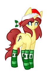 Size: 600x900 | Tagged: safe, artist:sinclair2013, derpibooru import, oc, unofficial characters only, pony, unicorn, christmas, clothes, female, hat, holiday, image, mare, png, santa hat, simple background, socks, solo, transparent background