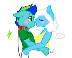 Size: 1000x800 | Tagged: safe, artist:sinclair2013, derpibooru import, oc, oc:cloud, oc:thunderhead, unofficial characters only, anthro, blushing, collar, duo, eyes closed, female, image, male, png, simple background, straight, transparent background