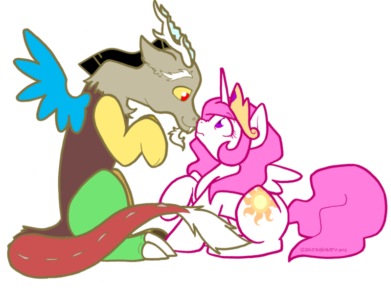 Size: 900x676 | Tagged: safe, artist:sinclair2013, derpibooru import, discord, princess celestia, alicorn, draconequus, pony, boop, dislestia, duo, female, image, male, mare, noseboop, pink-mane celestia, png, shipping, simple background, straight, transparent background