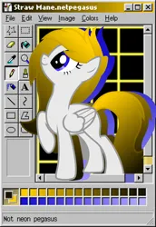 Size: 2751x4000 | Tagged: safe, artist:equestrian_pony, derpibooru import, oc, oc:straw mane, unofficial characters only, pegasus, pony, gradient, gradient mane, gradient tail, image, microsoft, microsoft windows, ms paint, neon, pegasus oc, png, retrowave, solo, tail, windows, windows 98, wings