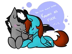 Size: 1000x750 | Tagged: safe, artist:sinclair2013, derpibooru import, oc, oc:kyuu, oc:thunder dash, unofficial characters only, pegasus, pony, blushing, duo, female, image, mare, png, shipping, simple background, transparent background, vulgar