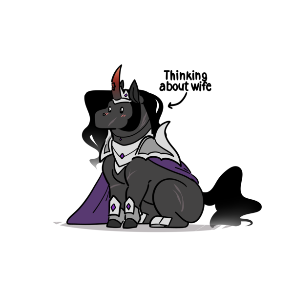Size: 3000x3000 | Tagged: safe, artist:evehly, king sombra, pony, umbrum, unicorn, blushing, colored horn, curved horn, horn, image, implied sombrashy, male, png, shipping, simple background, solo, sombra's cape, sombra's horn, stallion, text, white background