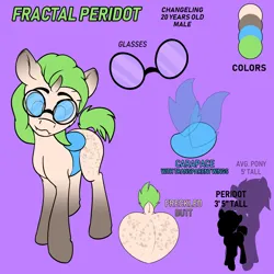 Size: 3000x3000 | Tagged: safe, artist:burninggryphon, derpibooru import, oc, oc:fractal peridot, changeling, albino, albino changeling, blue changeling, blue eyes, butt freckles, carapace, changeling oc, color palette, curved horn, dock, ear piercing, fangs, freckles, glasses, horn, image, insect wings, male, piercing, png, reference sheet, size chart, size comparison, solo, tail, text, wings