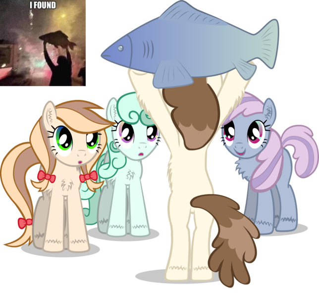 Size: 1858x1732 | Tagged: safe, alternate version, artist:sersys, ponerpics import, oc, unofficial characters only, fish, pony, taiga pony, chest fluff, drawthread, image, meme, png, ponified meme, standing on two hooves
