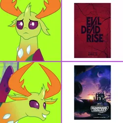 Size: 1080x1080 | Tagged: safe, artist:chanyhuman, derpibooru import, thorax, changedling, changeling, evil dead, guardians of the galaxy, image, king thorax, male, marvel, marvel cinematic universe, meme, obligatory pony, png