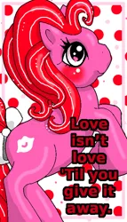 Size: 446x778 | Tagged: safe, artist:noelle23, derpibooru import, oc, unofficial characters only, earth pony, pony, blushing, bow, female, g3, image, jpeg, mare, rearing, smiling, solo, tail, tail bow, text, valentine's day card