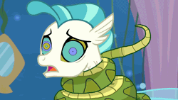Size: 1920x1080 | Tagged: safe, artist:ocean lover, derpibooru import, edit, edited screencap, screencap, terramar, seapony (g4), snake, season 8, surf and/or turf, spoiler:s08, animated, coils, gif, hypno eyes, hypnosis, hypnotized, image, kaa eyes, male, ocean, open mouth, spots, squeeze, squeezing, underwater, water, wrapped up