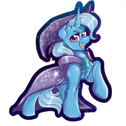 Size: 2000x2000 | Tagged: safe, artist:dankpegasista, derpibooru import, trixie, pony, unicorn, big smile, blue fur, blue hair, cape, chest fluff, clothes, confident, cute, diatrixes, ear fluff, eyebrows, eyelashes, female, flowy mane, hat, highlights, image, looking at you, open mouth, outline, png, purple eyes, raised eyebrow, raised hoof, shading, shiny mane, simple background, simple shading, smiling, smiling at you, solo, standing, stars, three quarter view, transparent background, trixie's cape, trixie's hat, upright