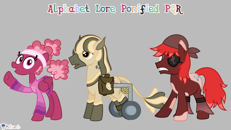 Size: 7111x4000 | Tagged: safe, artist:melisareb, derpibooru import, part of a set, ponified, abada, earth pony, pegasus, pony, .svg available, 16:9, abadafied, absurd resolution, alphabet lore, bag, clothes, cowprint, eyepatch, female, gray background, headband, image, leonine tail, long sleeved shirt, long sleeves, looking at you, male, mare, open mouth, p, pirate, png, q, r, raised hoof, scrunchie, shirt, simple background, species swap, stallion, tail, thin, trio, vector, wheelchair
