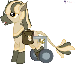 Size: 4678x4000 | Tagged: safe, artist:melisareb, derpibooru import, part of a set, abada, pony, .svg available, abadafied, absurd resolution, alphabet lore, bag, horns, image, leonine tail, lidded eyes, male, open mouth, png, q, simple background, solo, species swap, stallion, tail, transparent background, vector, wheelchair