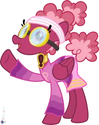 Size: 4000x5046 | Tagged: safe, alternate version, artist:melisareb, derpibooru import, part of a set, ponified, pegasus, pony, .svg available, absurd resolution, alphabet lore, choker, clothes, curly hair, female, gem, goggles, gold, headband, image, long sleeved shirt, long sleeves, looking at you, mare, open mouth, p, png, raised hoof, scrunchie, shirt, simple background, skirt, solo, species swap, super p, tail, thin, transparent background, vector, wings