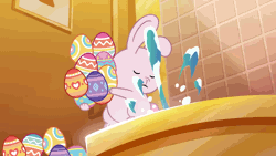 Size: 1024x576 | Tagged: safe, derpibooru import, screencap, rabbit, my little pony: tell your tale, spoiler:g5, spoiler:my little pony: tell your tale, spoiler:tyts01e48, animal, animated, chocolate egg, g5, gif, image, splashing, the hunt for eggmund bunny, toilet, water, youtube link