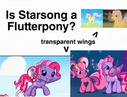 Size: 1000x758 | Tagged: safe, derpibooru import, rosedust, starsong, flutter pony, pegasus, pony, fairy wings, g1, g3, g3.5, image, jpeg, queen rosedust, species, species swap, theory, transparent wings, wings