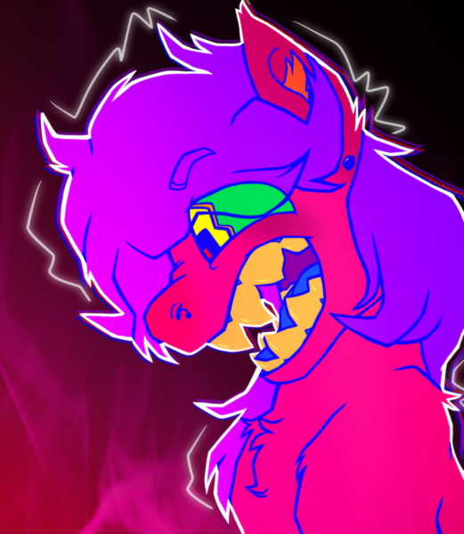 Size: 2369x2730 | Tagged: safe, artist:thatonefluffs, derpibooru import, oc, oc:misanthropic misery, earth pony, pony, colorful, ear piercing, eyebrows, eyebrows visible through hair, fire, fluffy, image, nose piercing, piercing, png, ponysona, scruff, sharp teeth, solo, teeth, vent art