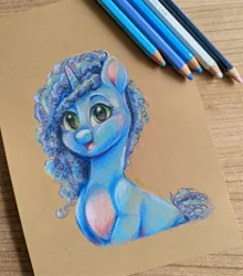 Size: 1801x2048 | Tagged: safe, artist:avui, derpibooru import, unicorn, g5, my little pony: tell your tale, bust, colored pencil drawing, image, jpeg, misty brightdawn, traditional art