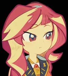 Size: 512x576 | Tagged: safe, artist:luckreza8, derpibooru import, machine learning generated, sunset shimmer, human, equestria girls, anime, black background, female, image, pinegraph, png, simple background, solo