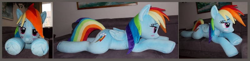 Size: 5324x1308 | Tagged: safe, artist:calusariac, derpibooru import, rainbow dash, pony, image, irl, jpeg, life size, photo, plushie, solo