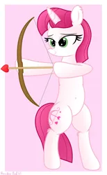 Size: 2476x4008 | Tagged: safe, artist:rainbowšpekgs, derpibooru import, lovestruck, pony, unicorn, arrow, belly, belly button, bipedal, bow (weapon), bow and arrow, cupid, female, image, png, solo, standing, weapon