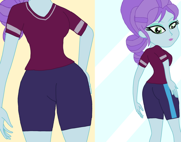 Size: 2854x2233 | Tagged: safe, artist:rainbowstarcolour262, derpibooru import, crystal lullaby, human, equestria girls, ass, butt, butt touch, clothes, crystal lullabutt, female, image, looking down, png, ponytail, shirt, shorts, solo, sports shorts