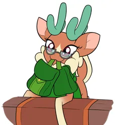 Size: 2687x2932 | Tagged: safe, artist:mrneo, derpibooru import, cashmere (tfh), deer, reindeer, them's fightin' herds, antlers, bag, cashbetes, clothes, community related, glasses, image, jpeg, mouth hold, saddle bag, scarf, screencap reference, solo