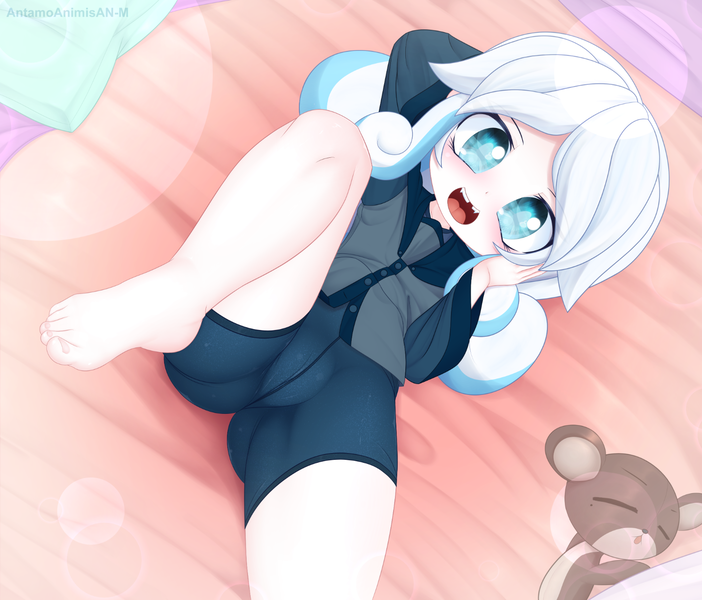 Size: 1557x1331 | Tagged: suggestive, artist:an-m, banned from derpibooru, part of a set, ponybooru import, oc, oc:snowdrop, unofficial characters only, human, cameltoe, female, humanized, humanized oc, image, lolicon, looking at you, png, solo, solo female, teddy bear, tooth gap, underage