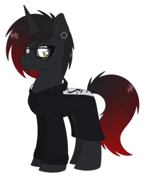 Size: 1177x1426 | Tagged: safe, artist:dyonys, derpibooru import, oc, unofficial characters only, pony, unicorn, clothes, coat, ear piercing, emo, glasses, gradient mane, horn, image, male, piercing, png, simple background, solo, stallion, transparent background, unicorn oc
