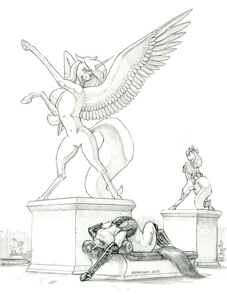 Size: 1025x1327 | Tagged: suggestive, artist:baron engel, derpibooru import, oc, oc:marble vein, pony, unicorn, boots, butt, clothes, female, image, jpeg, leather, leather boots, lounging, mare, monochrome, pencil drawing, plot, shoes, simple background, statue, traditional art, vest, white background