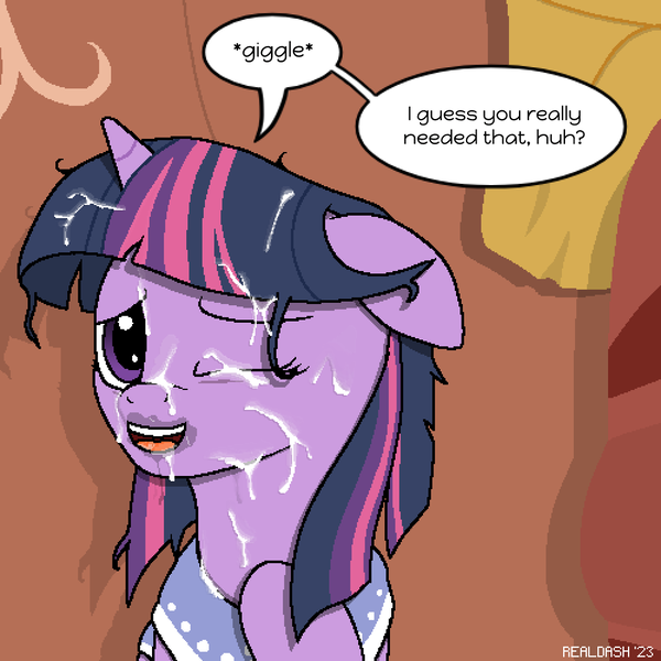 Size: 1000x1000 | Tagged: explicit, artist:realdash, derpibooru import, twilight sparkle, pony, unicorn, aftersex, alternate timeline, blowjob, clothes, cum, cum in mouth, cum on clothes, cum on hair, cum on tongue, cum string, cute, cute porn, dialogue, drool, facial, female, giggling, image, implied anon, implied straight, looking at you, mare, messy mane, milf, nudity, older, older twilight, onomatopoeia, open mouth, oral, penis, pixel art, png, sex, shawl, solo, solo female, unicorn twilight