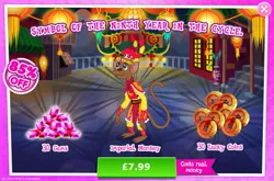 Size: 1961x1293 | Tagged: safe, derpibooru import, official, monkey, advertisement, clothes, costs real money, english, gameloft, gem, image, jpeg, lunar new year, mobile game, my little pony: magic princess, numbers, sale, solo, solo focus, text