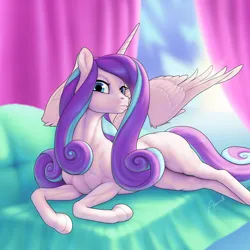 Size: 1500x1500 | Tagged: safe, artist:arareroll, derpibooru import, princess flurry heart, alicorn, pony, blank flank, couch, female, image, looking at you, lying down, mare, older, older flurry heart, png, prone, signature, solo