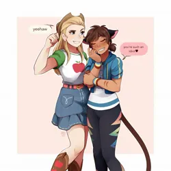 Size: 2048x2048 | Tagged: safe, artist:applesartt, derpibooru import, applejack, rainbow dash, human, adora, catra, clothes, clothes swap, cosplay, costume, crossover, image, jpeg, she-ra and the princesses of power