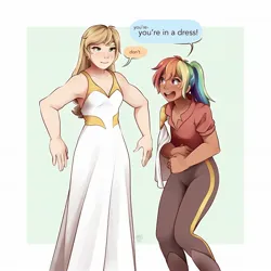 Size: 2048x2048 | Tagged: safe, artist:applesartt, derpibooru import, applejack, rainbow dash, human, catra, clothes, clothes swap, cosplay, costume, crossover, humanized, image, jpeg, she-ra, she-ra and the princesses of power