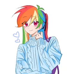 Size: 665x700 | Tagged: safe, artist:rainbom__1122, derpibooru import, rainbow dash, human, equestria girls, clothes, heart, image, png, simple background, smiling, solo, sweater, white background