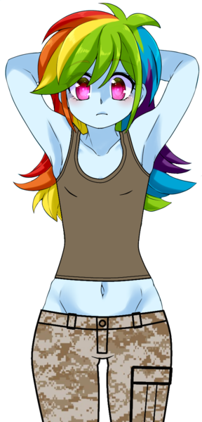 Size: 602x1253 | Tagged: safe, artist:edy_january, artist:zakro, derpibooru import, rainbow dash, human, equestria girls, equestria girls series, 20% cooler, base, base used, belly button, breasts, busty rainbow dash, camouflage, clothes, free to use, image, link in description, marine, marines, png, sexy, simple background, small breasts, solo, tanktop, tomboy, transparent background, uniform, uniform pants, united states, usmc