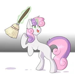 Size: 3616x3725 | Tagged: safe, artist:yourpennypal, derpibooru import, sweetie belle, pony, unicorn, broom, female, glow, glowing horn, horn, image, jpeg, levitation, magic, telekinesis